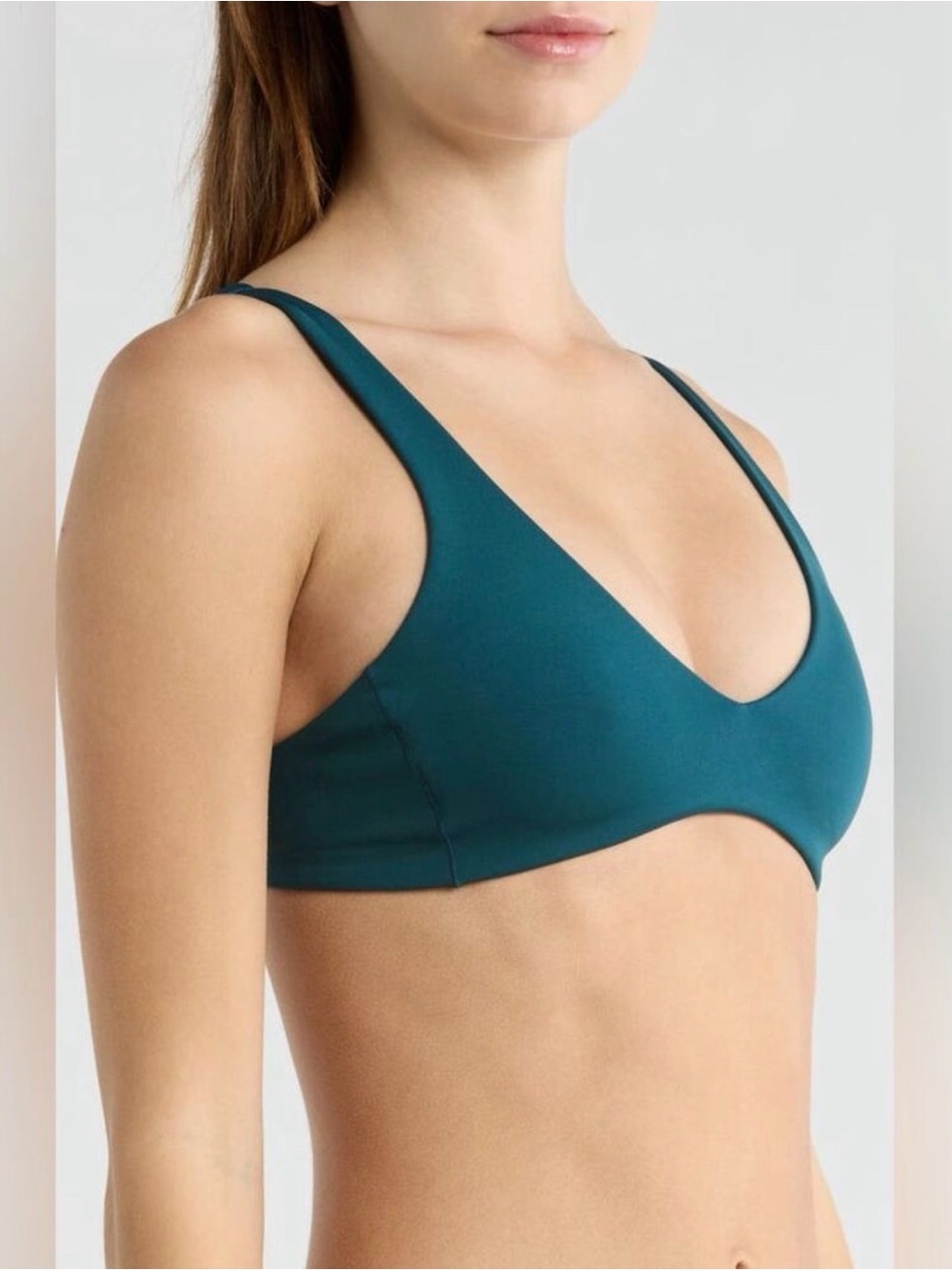 Left On Friday Plunge Bikini Top Seamless Scoop-Back Bralette in Deep End XSmall